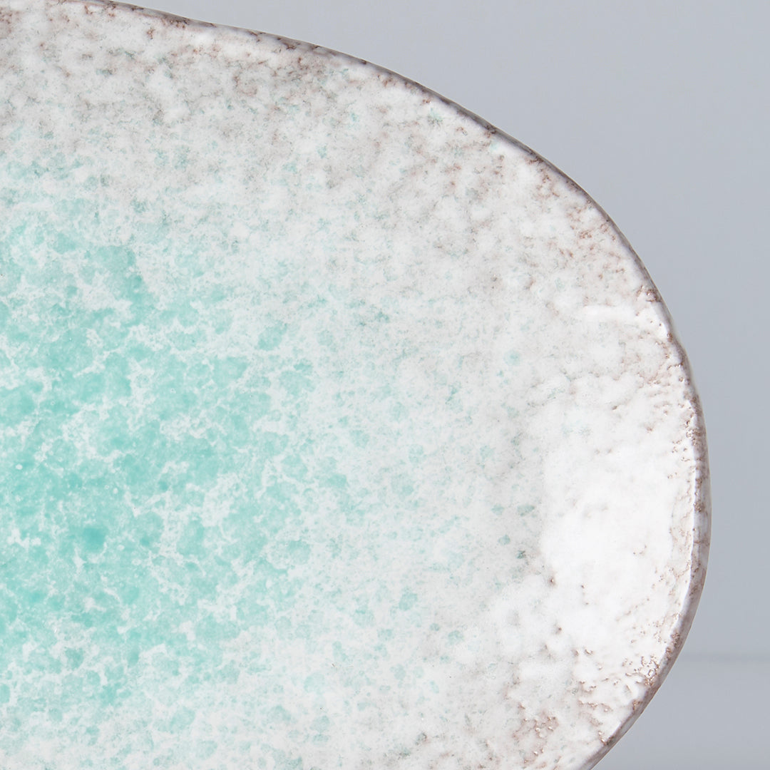 Oval Plate, 24 x 17 cm, Ceramic, Aqua Splash Blue, Glossy Irregular Rim