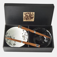 Bowl Set 2pcs with Chopsticks Silver Sakura Design