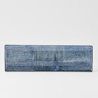 Rectangular Plate, 33 x 10 cm, Ceramic, Lines Dark Blue Glaze, Linear Design