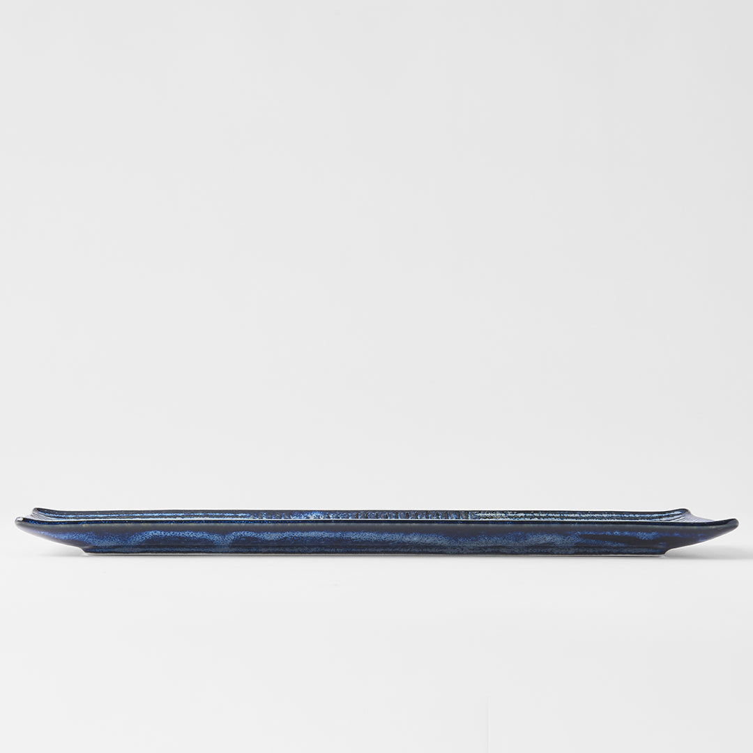 Rectangular Plate, 33 x 10 cm, Ceramic, Lines Dark Blue Glaze, Linear Design