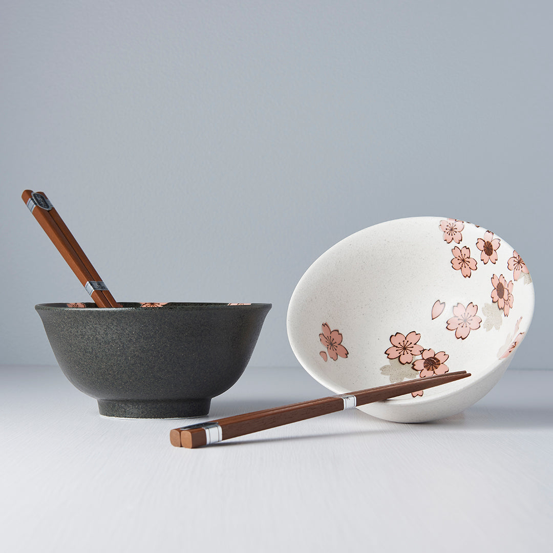 Bowl Set Cherry Blossom 2 x 400 ml with Chopsticks