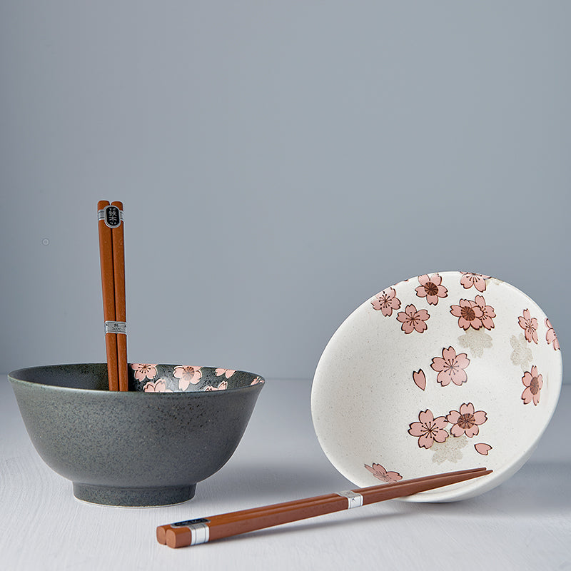 Bowl Set Cherry Blossom 2 x 400 ml with Chopsticks