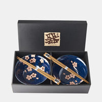 Bowl Set 2pcs with Chopsticks Sakura Navy Blue Design