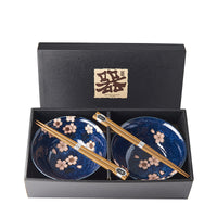 Bowl Set Pink Sakura Navy Blue 2 x 400 ml with Chopsticks