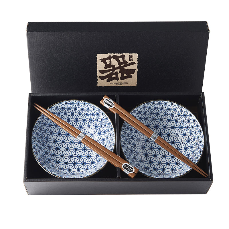 Bowl Set with Chopsticks, 2 pcs, 400 ml, Starburst Blue Design