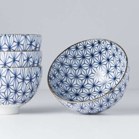 Bowl Set, 4pcs, 200 ml, Starburst Blue Design