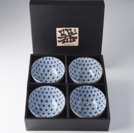 Bowl Set, 4pcs, 200 ml, Starburst Blue Design