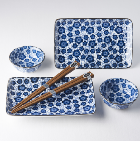 Sushi Set Black Blue Plum 4 pcs with Chopsticks