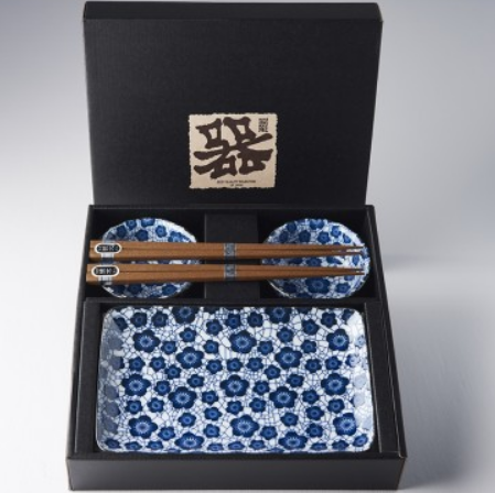 Sushi Set Black Blue Plum 4 pcs with Chopsticks