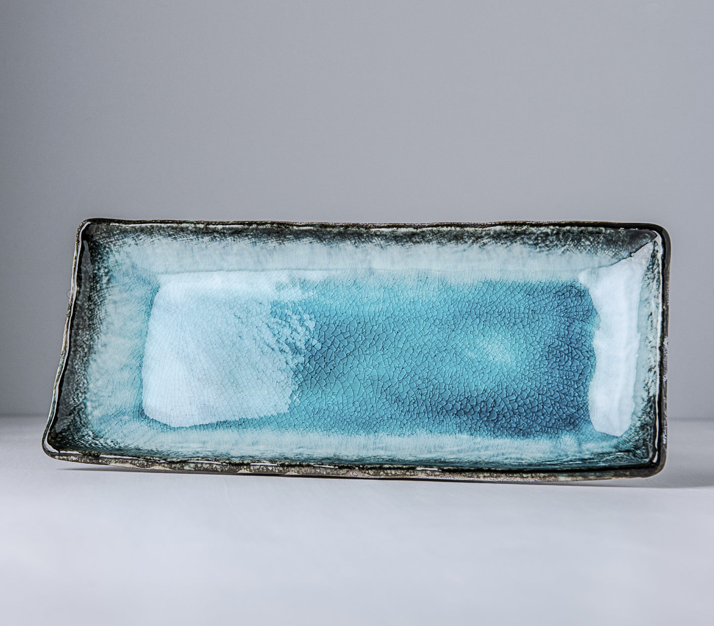 Rectangular Plate, 28.5 x 12 cm, Ceramic, Sky Blue Glaze, Irregular Rim