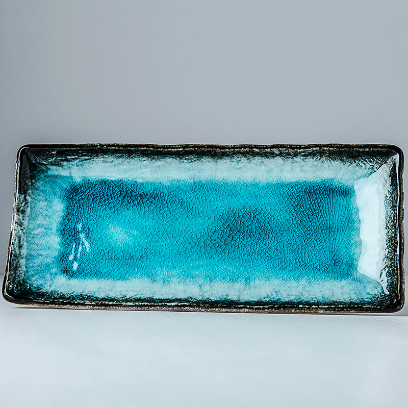 Rectangular Plate, 28.5 x 12 cm, Ceramic, Sky Blue Glaze, Irregular Rim