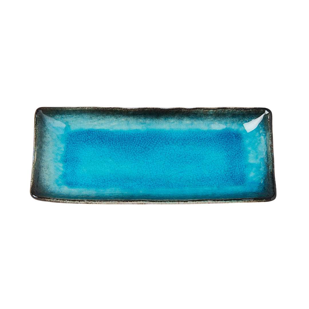 Rectangular Plate, 28.5 x 12 cm, Ceramic, Sky Blue Glaze, Irregular Rim