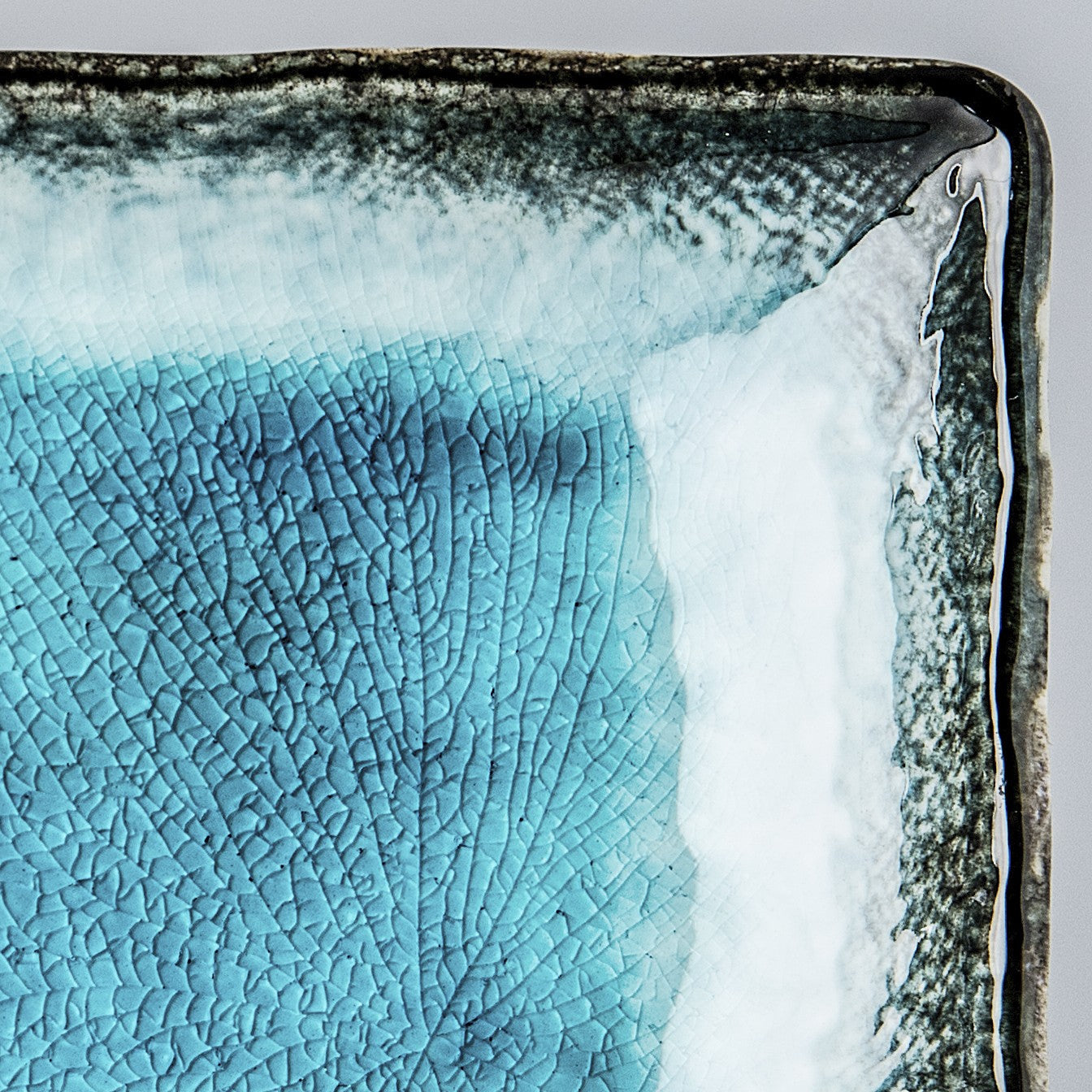 Rectangular Plate, 28.5 x 12 cm, Ceramic, Sky Blue Glaze, Irregular Rim