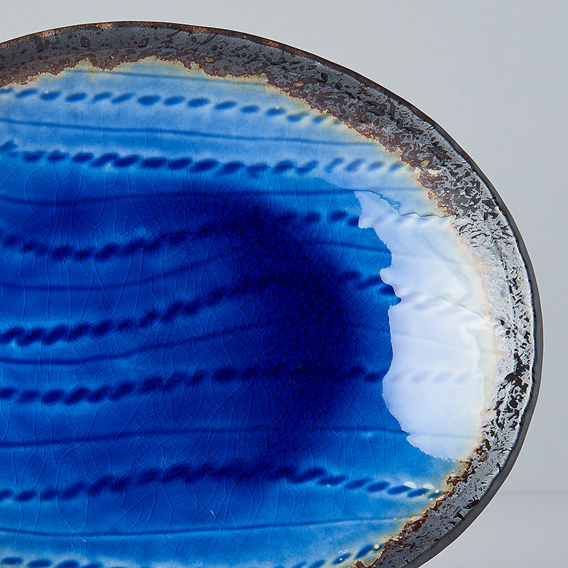 Oval Plate, 24 x 20 cm, Ceramic, Cobalt Blue Glaze, Irregular Rim