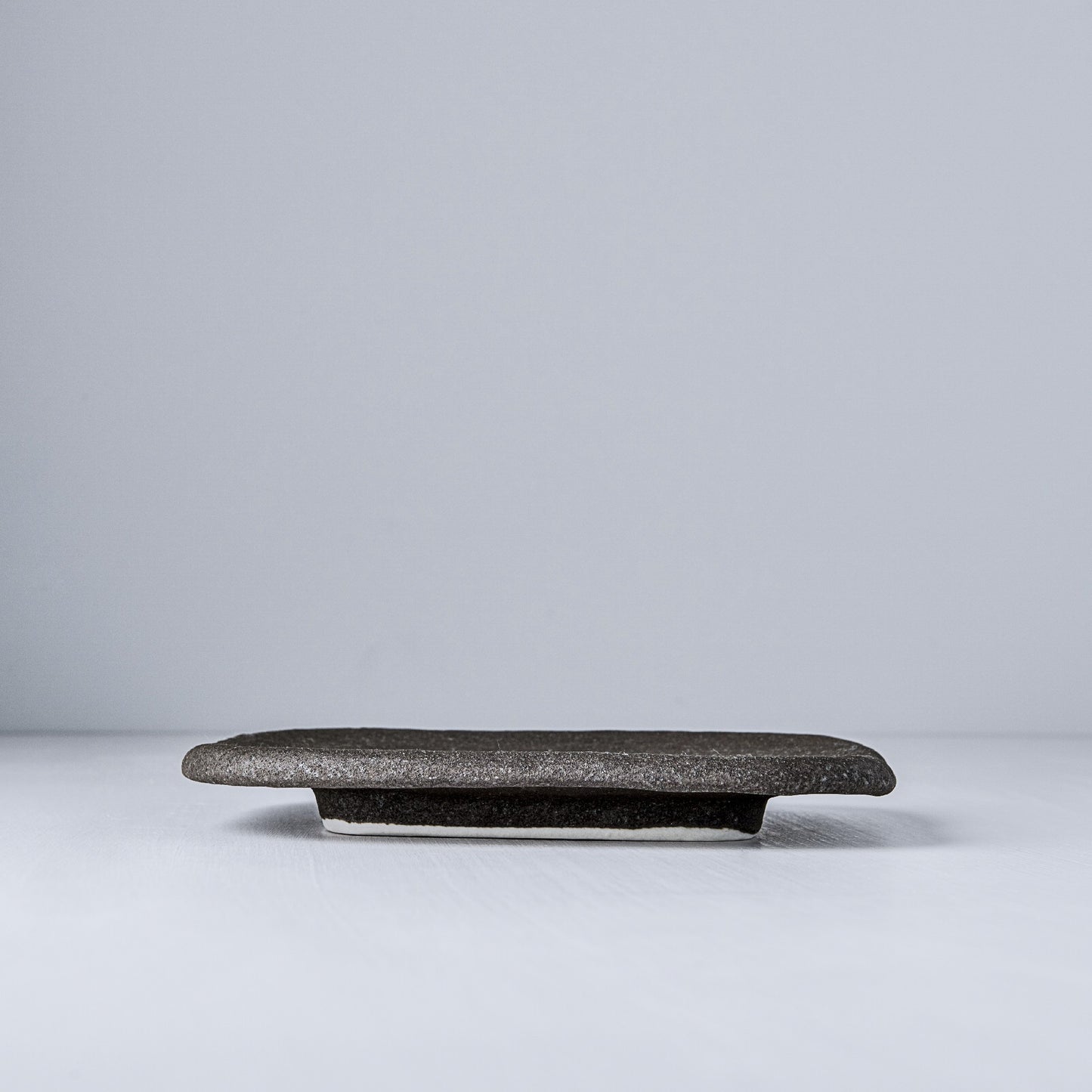 Square Plate, 19 x 19 cm, Stone Slab, Ceramic, Matte Black, Irregular Rim