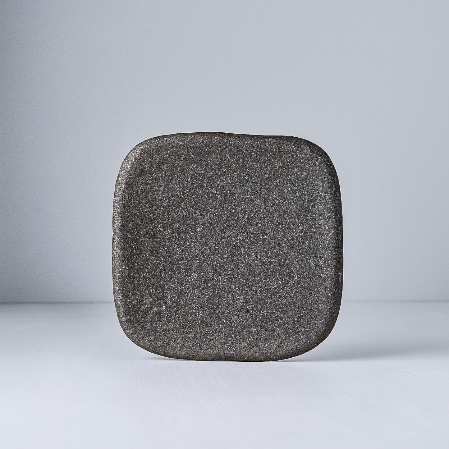 Square Plate, 19 x 19 cm, Stone Slab, Ceramic, Matte Black, Irregular Rim