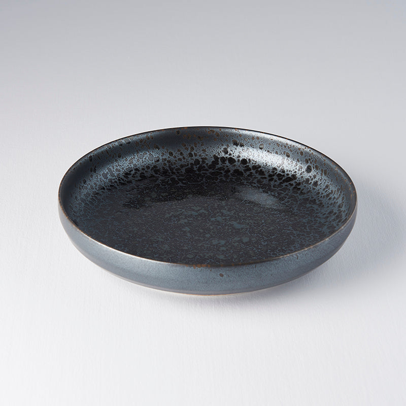 Plate High Rim 22cm Black Pearl Glaze - Made In Japan | Japanese Tableware