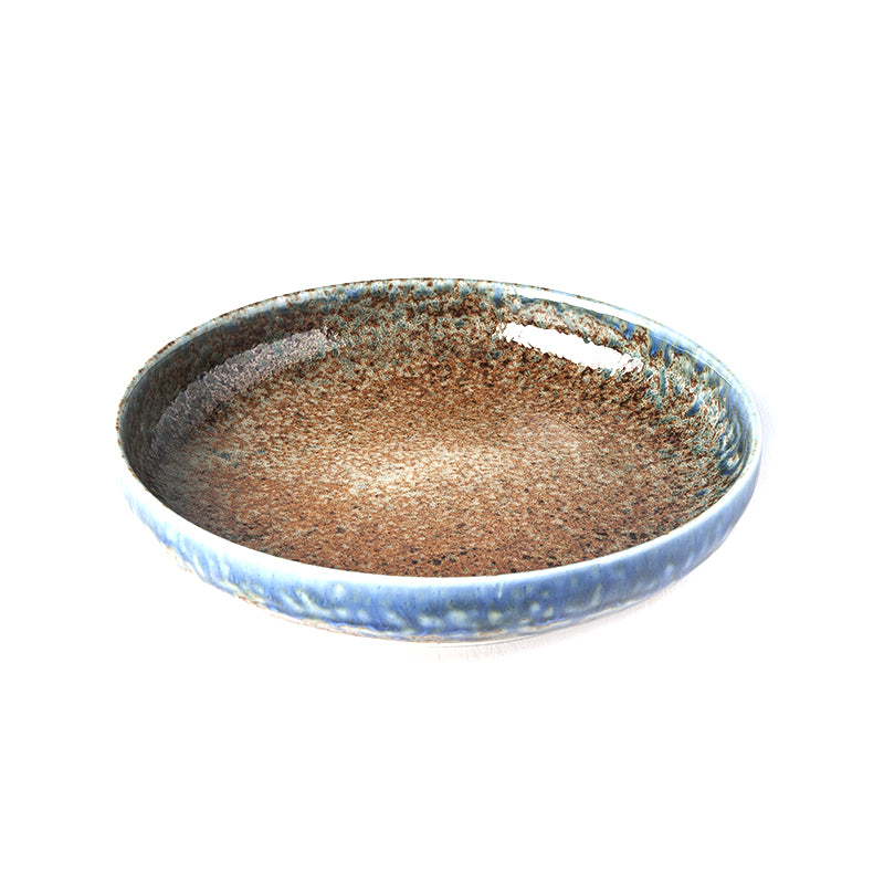 High Rim Plate, 19.5 cm, Ceramic, Earth & Sky Glaze, Rustic Brown and Blue Tones