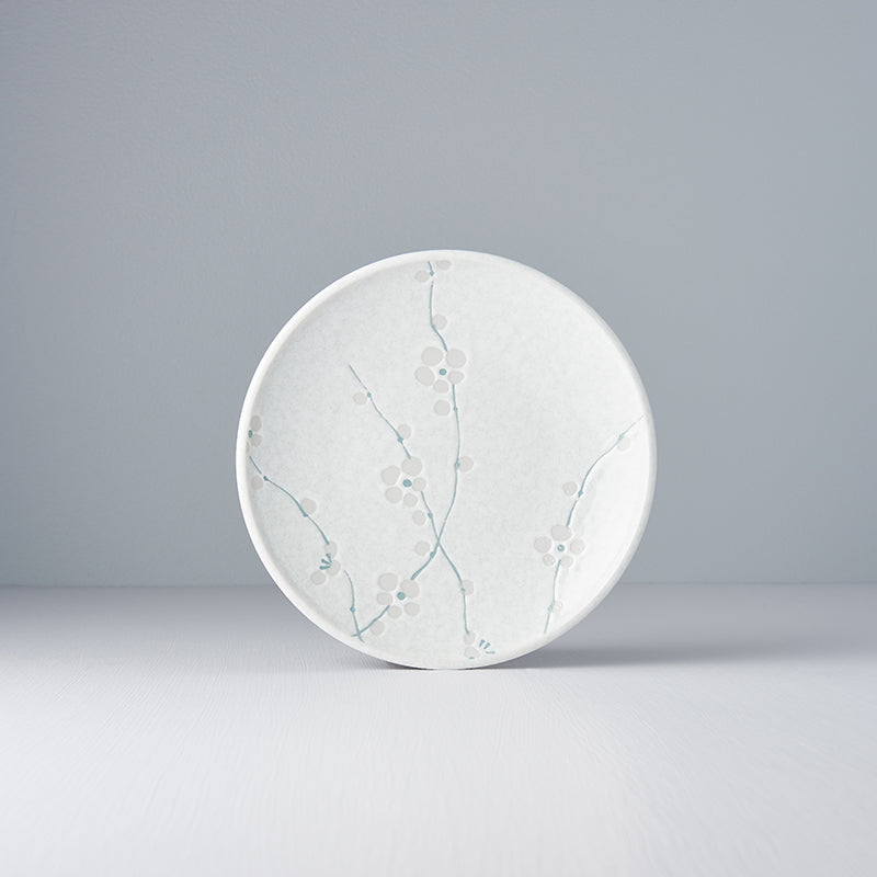 Side Plate, 19.5 cm Diameter, Ceramic, White Blossom Glaze, Smooth Rim