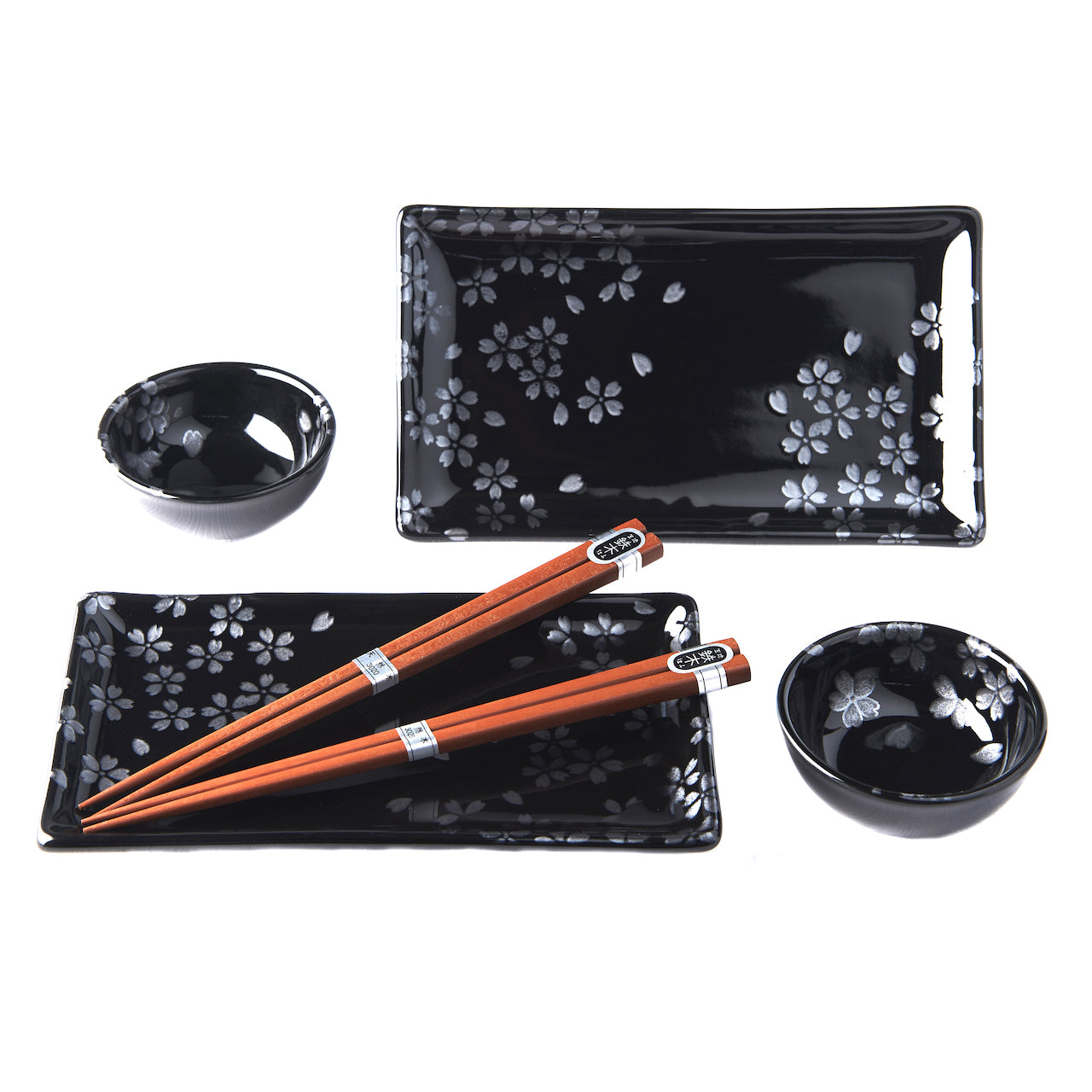 Sushi Set with Chopsticks, 4 pcs, Black Sakura Design