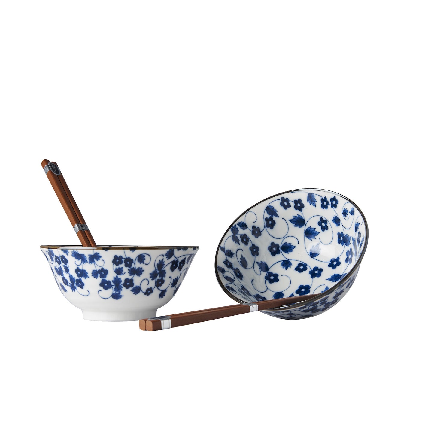 Bowl Set with Chopsticks, 2 pcs, 400 ml, Daisy Pattern on White Design