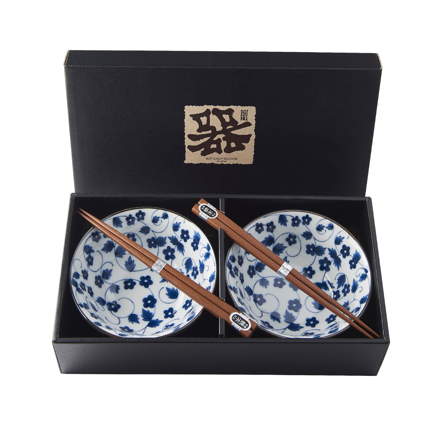 Bowl Set with Chopsticks, 2 pcs, 400 ml, Daisy Pattern on White Design