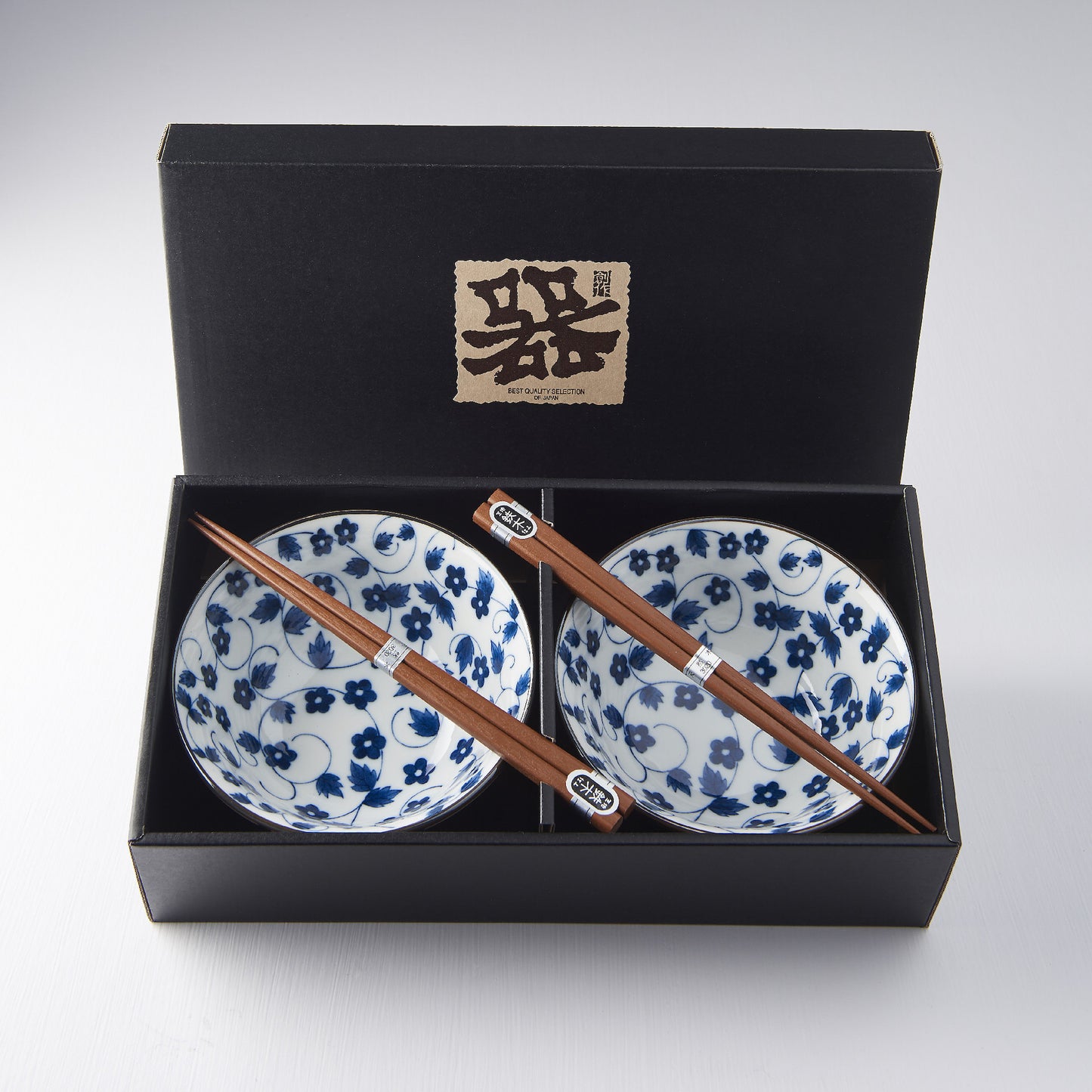 Bowl Set with Chopsticks, 2 pcs, 400 ml, Daisy Pattern on White Design