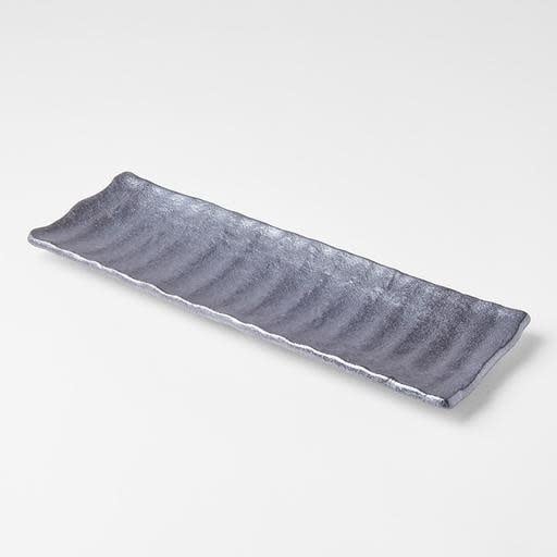 Sashimi Plate 33 cm / Crumpled Design Metallic Black Glaze