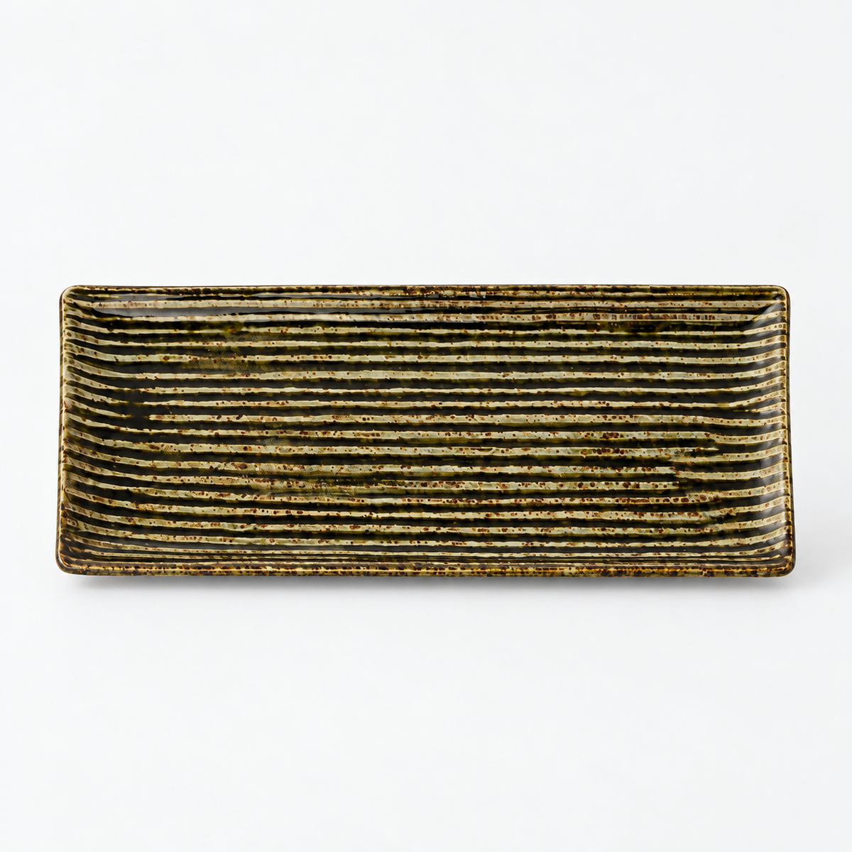 Sashimi Plate 33cm Line Design Green Glaze