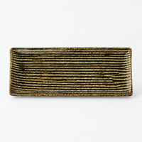Sashimi Plate 33cm Line Design Green Glaze