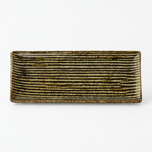 Sashimi Plate 33cm Line Design Green Glaze