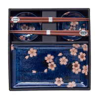 Sushi Set Navy with Pink Sakura 4 pcs with Chopsticks