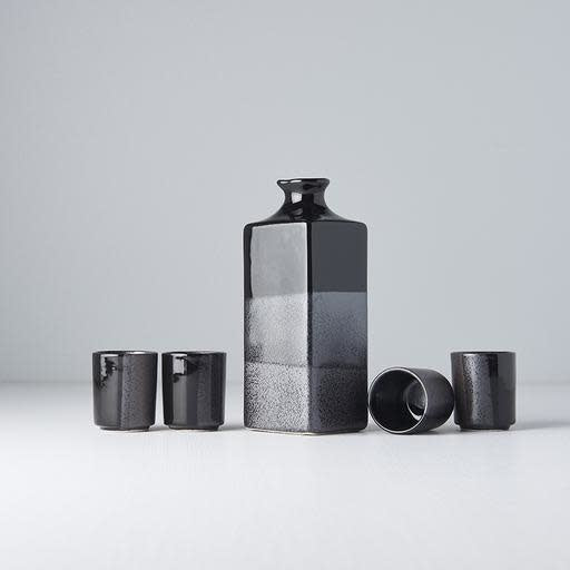 Sake Set Gunmetal 5pcs Black Scroll Glaze - Made In Japan | Japanese Tableware