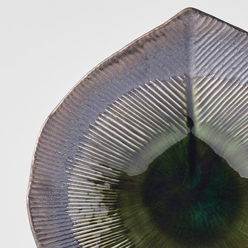 Midori Ridge Glaze / Open Shallow Bowl Leaf Shape / 25.5x23 cm