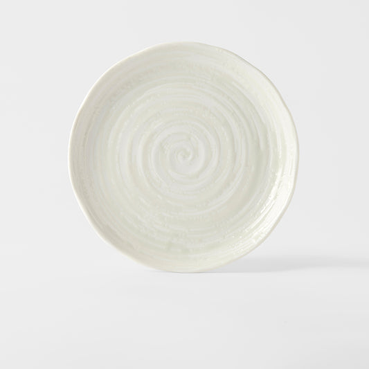 White Spiral glaze side plate top view