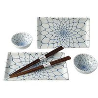 Sushi Set White with Blue Net 4 pcs with Chopsticks