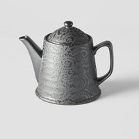 Teapot with Strainer 400ml Black Scroll Glaze