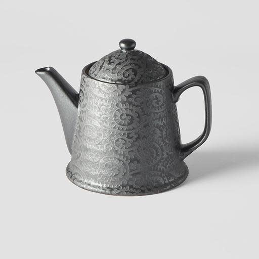 Teapot with Strainer 400ml Black Scroll Glaze - Made In Japan | Japanese Tableware