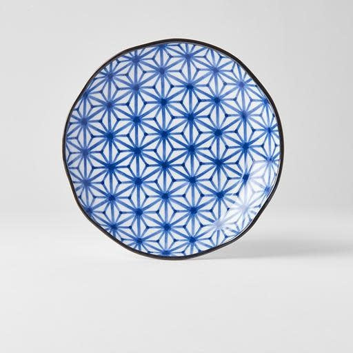23cm ceramic side plate indigo ikat starburst front view
