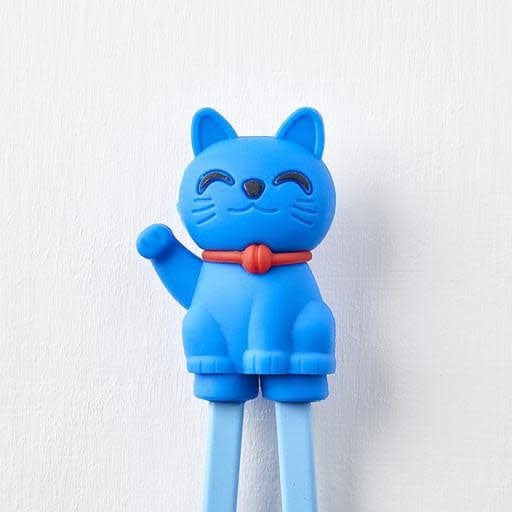 Maneki Trainer Chopsticks, Lucky Cat Design in Blue