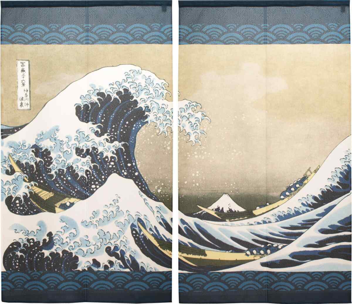 Noren Door Curtain 150cm Hokusai Wave Fuji Pair Set