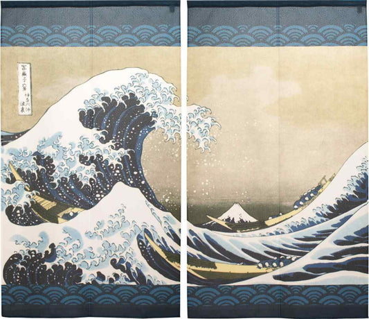 Noren Door Curtain 150cm Hokusai Wave Fuji Pair Set