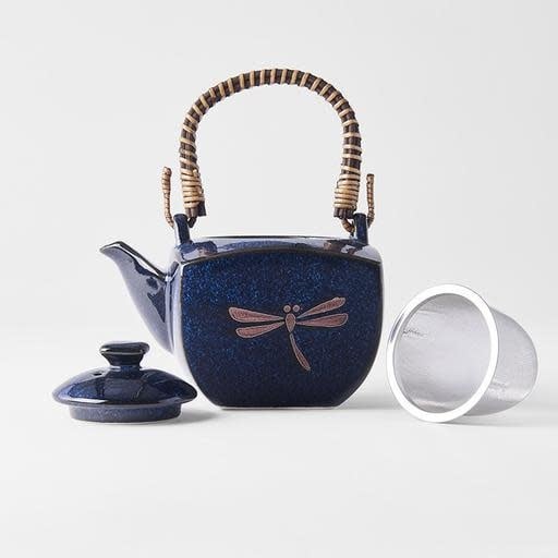 Tea Set with Strainer, 5 pcs, Dark Blue Dragonfly Design