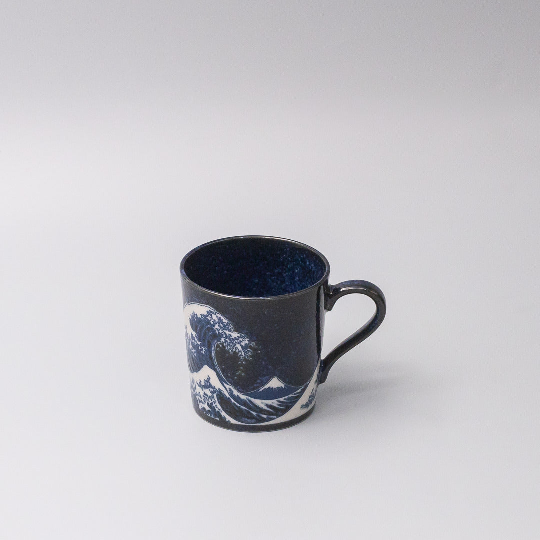japanese ceramic mug indigo wave design 45 degree angle mug