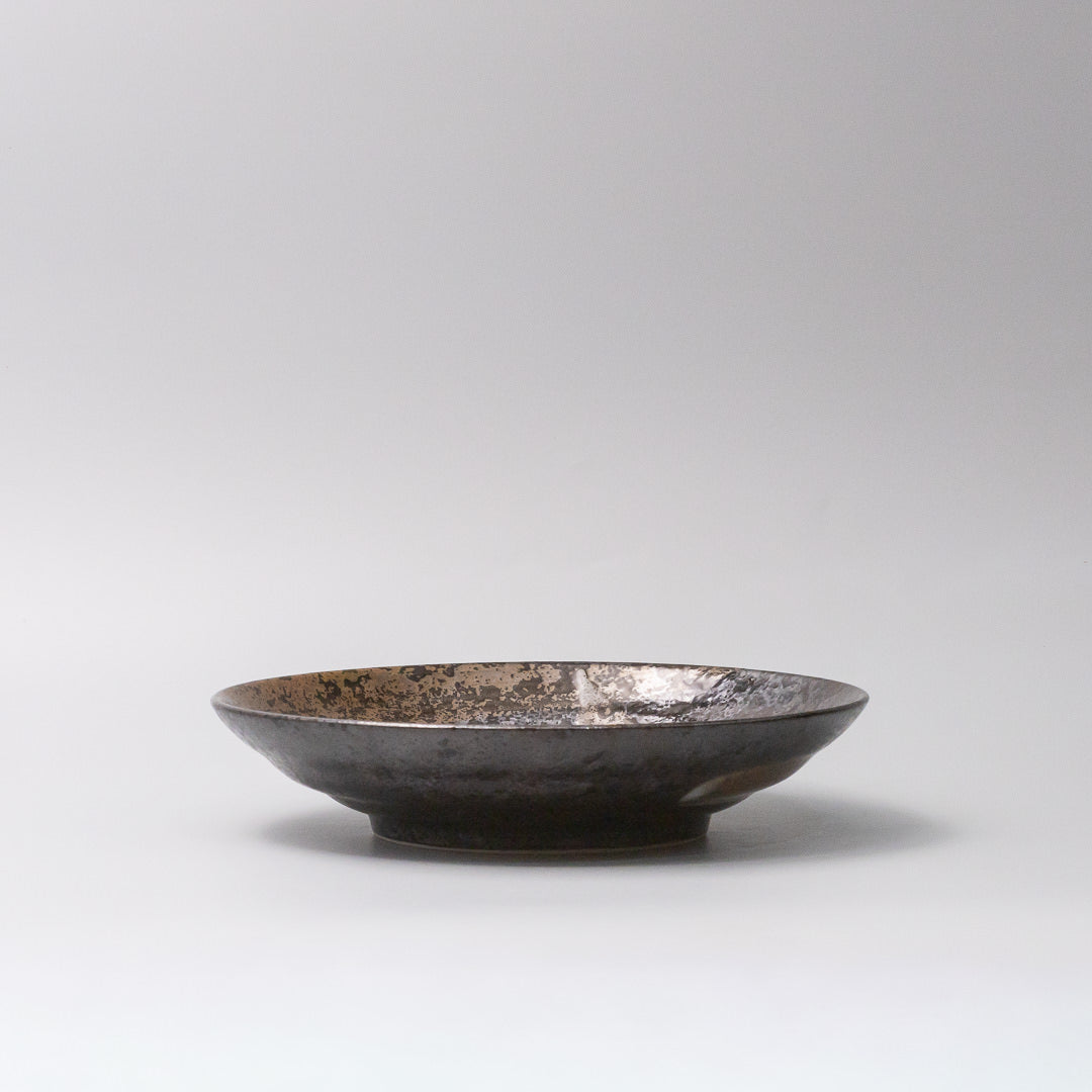 23cm ceramic pasta bowl bronze brushstroke glaze front view wide shallow bowl