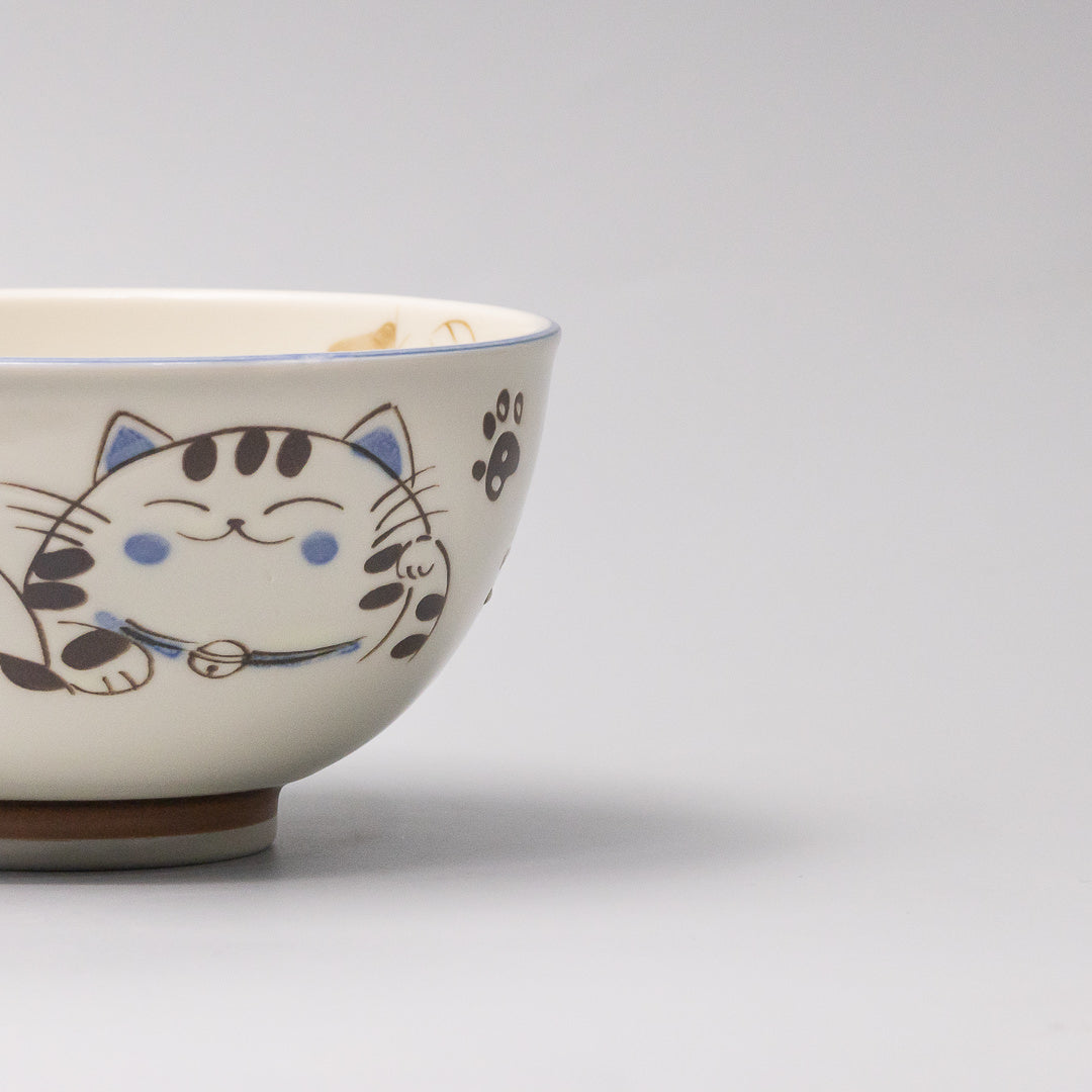 Japanese Maneki cat rice bowl close up