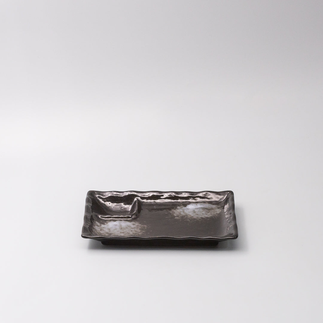 Dumpling Plate 21cm Black Glaze with Built-in 1 Dip