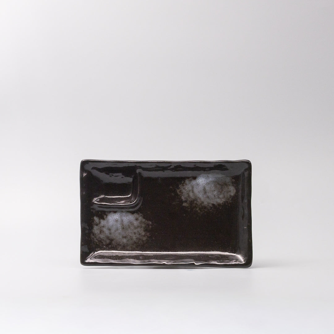 Dumpling Plate 21cm Black Glaze with Built-in 1 Dip
