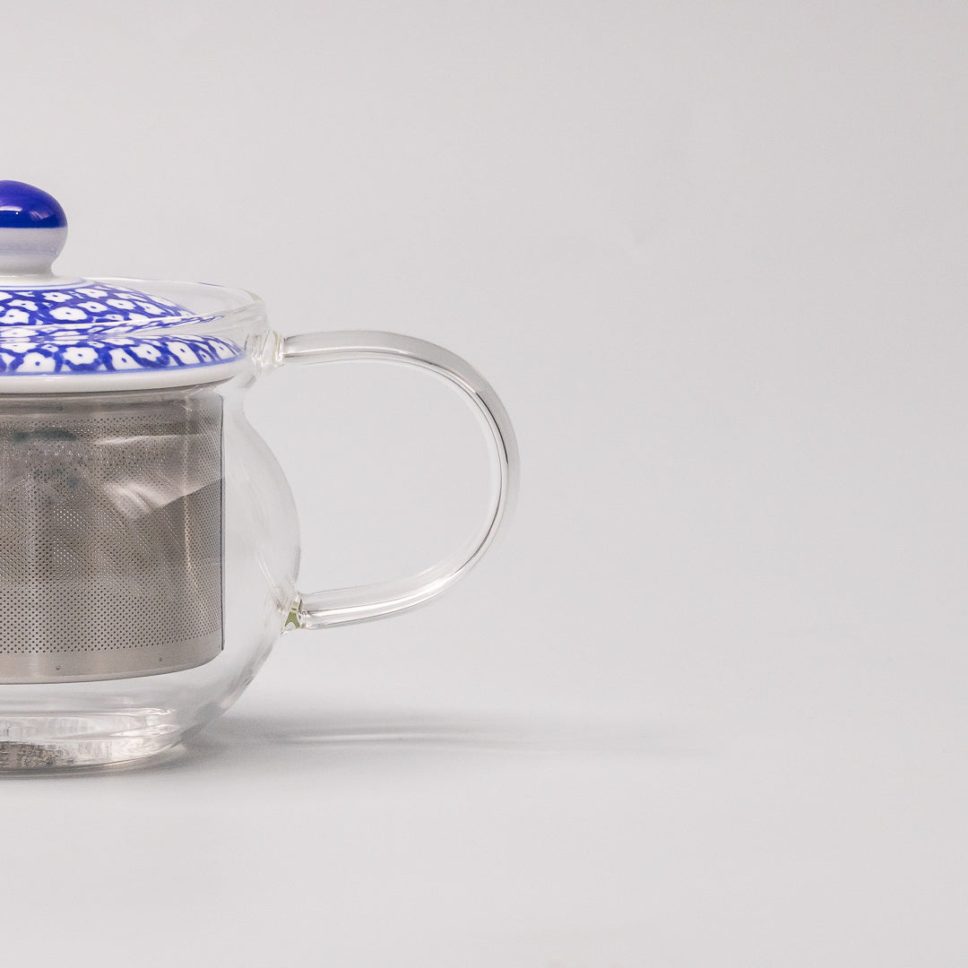 Glass Teapot 375ml Blue Blossom Lid