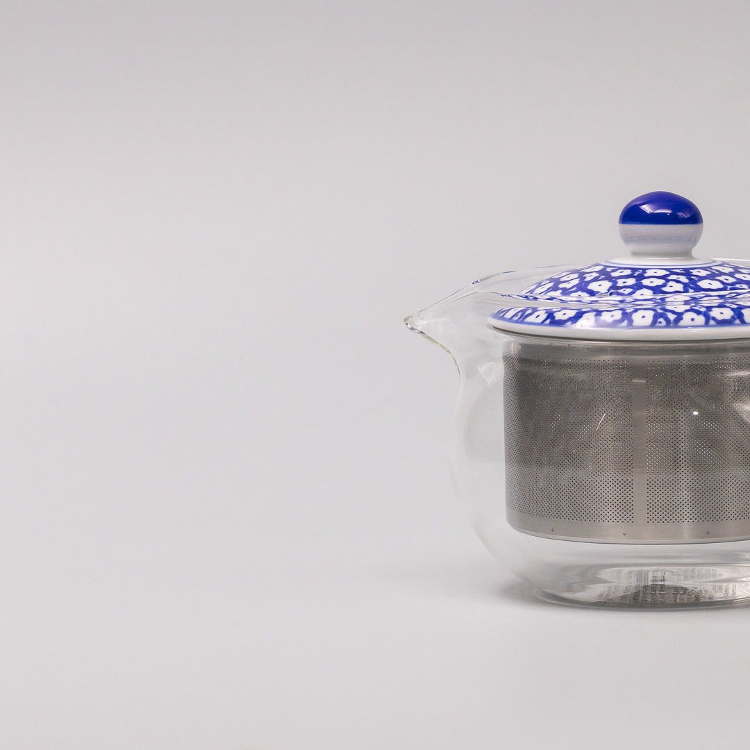 Glass Teapot 375ml Blue Blossom Lid